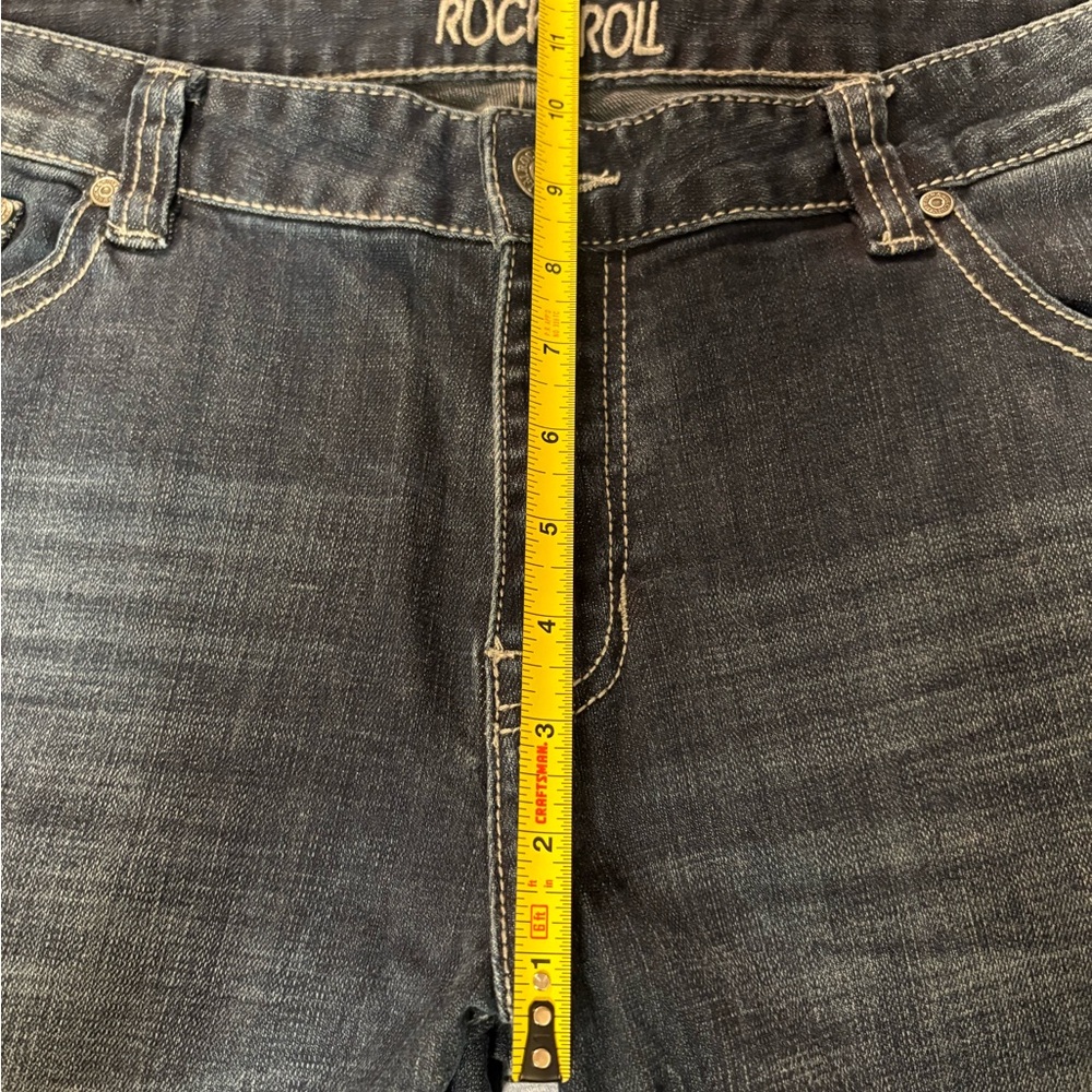 Women’s Rock & Roll Cow Girl Denim Straight Leg Jeans Dark Blue Wash Size 33x34 - Picture 16 of 16